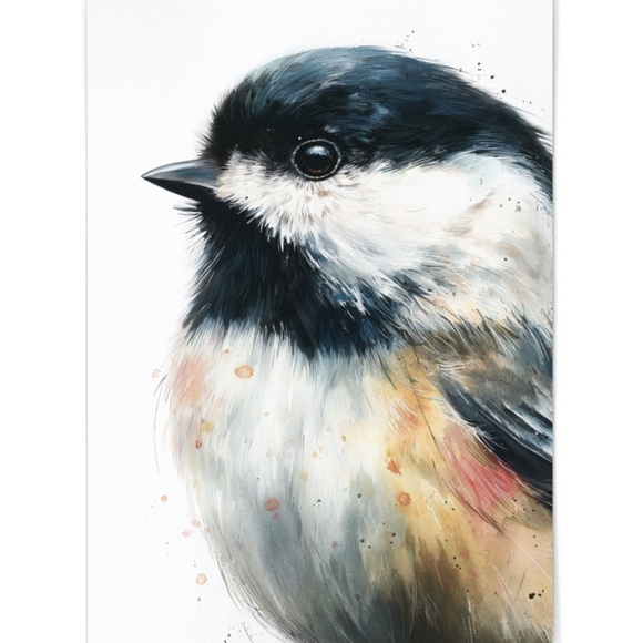 Watercolor Chickadee Bird Portrait Wall Art Print, Unframed - Charming Nature - Picture 2 of 7